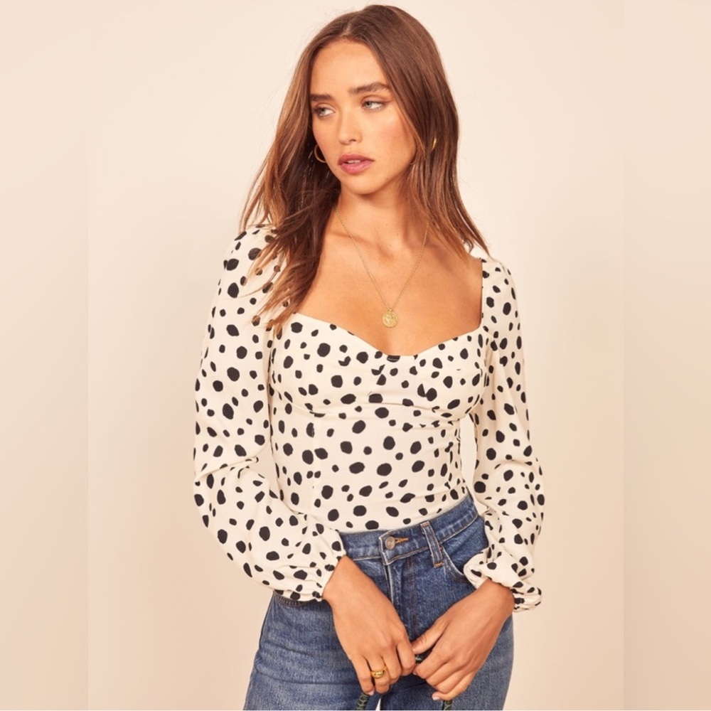 Reformation Reign Polka Dot Top in Ink Blot Size 12 - Picture 1 of 8